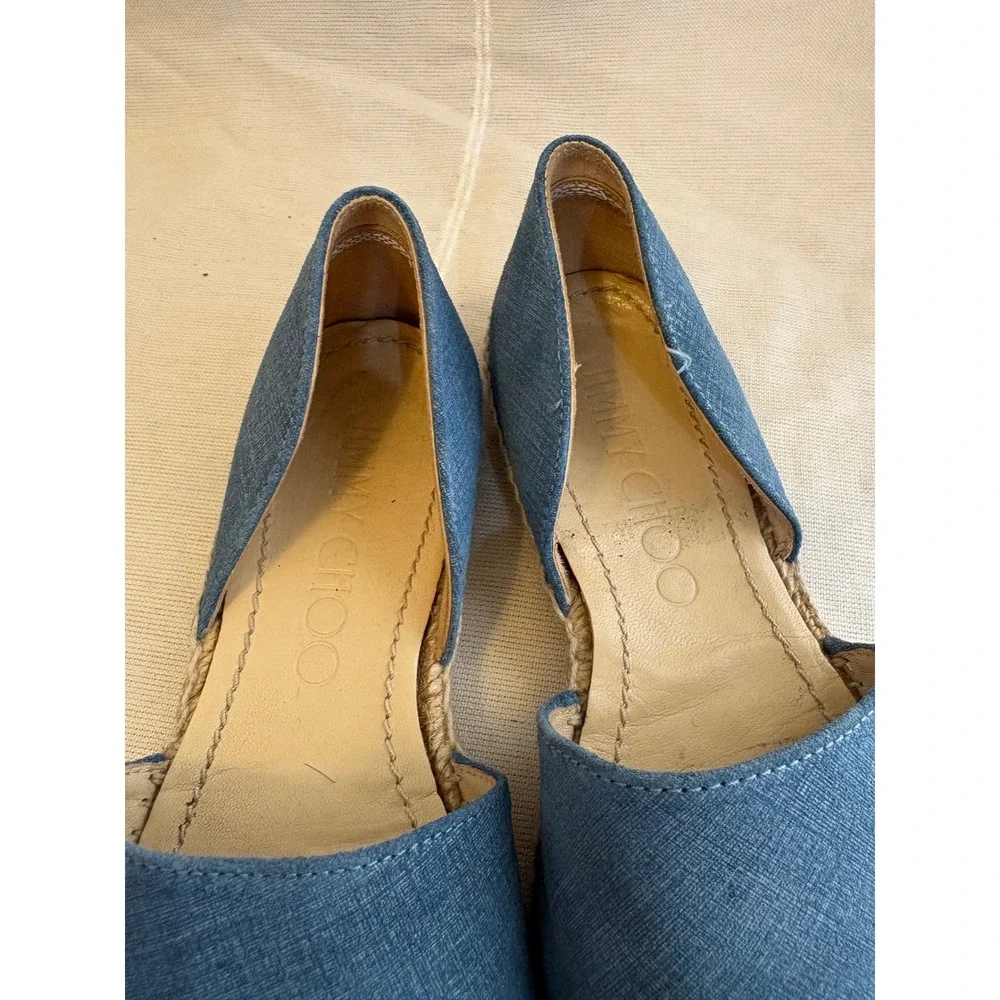 Jimmy Choo Blue Denim Fabric Espadrille Flats Star Sole Made in Spain Size 36